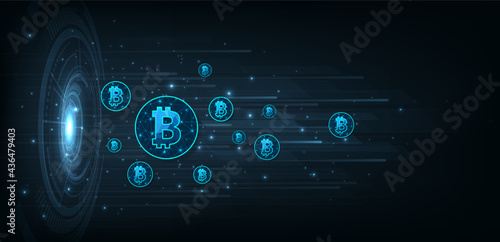 Investment concept and exchange electronic currencies.Bitcoin digital currency  digital money technology on Dark blue background.fintech world finance concept, vector illustration. 