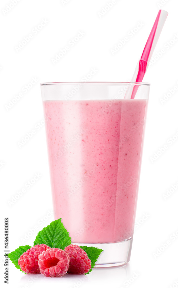 raspberry smoothie with straw in glass isolated on white raspberry smoothie with straw in glass isolated on white