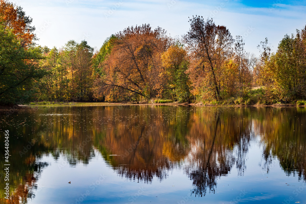 Mystic lake pond surrounded with fog in autumn morning. Mystic lake pond surrounded with fog in autumn morning.