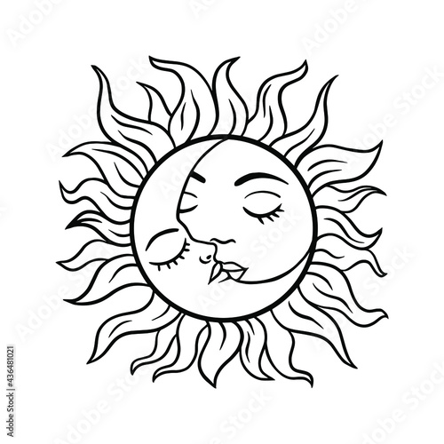 Sun and moon. Boho. Clipart file for cutting and printing