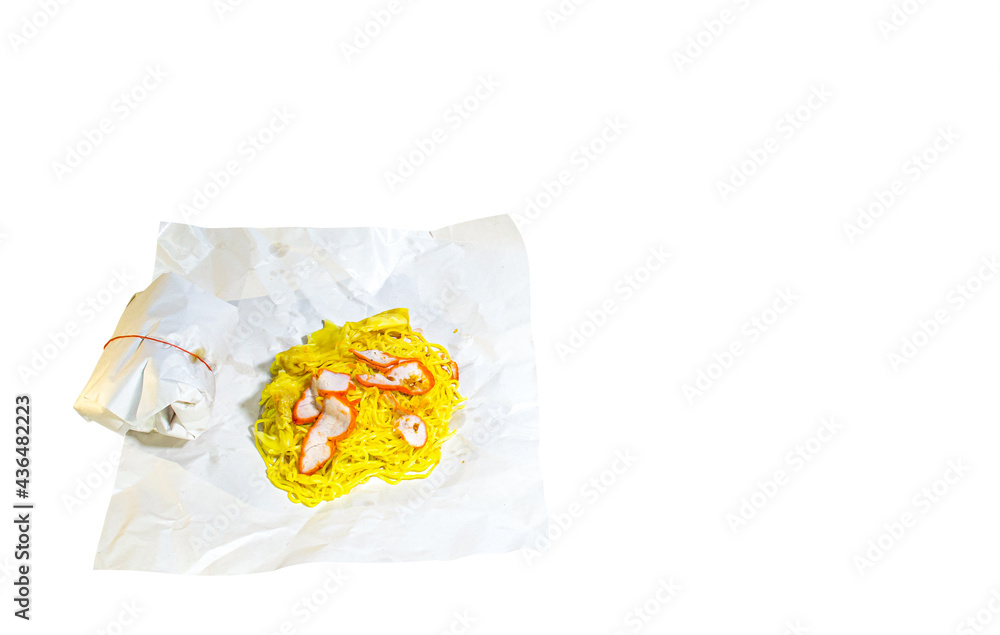 Red Pork Wonton Noodles Wrapped in Paper. For back to eat at home. Clipping path. Red Pork Wonton Noodles Wrapped in Paper. For back to eat at home. Clipping path.