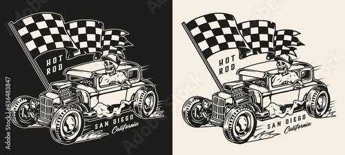 Hot rod vintage monochrome print