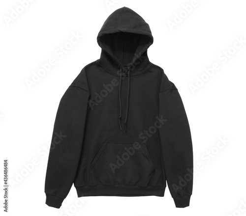 Blank hoodie sweatshirt color black front arm view on white background
