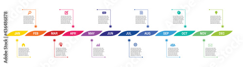 12 months or 1 year timeline infographic, timeline infographics for annual report and presentation,Timeline infographics design vector and Presentation business.