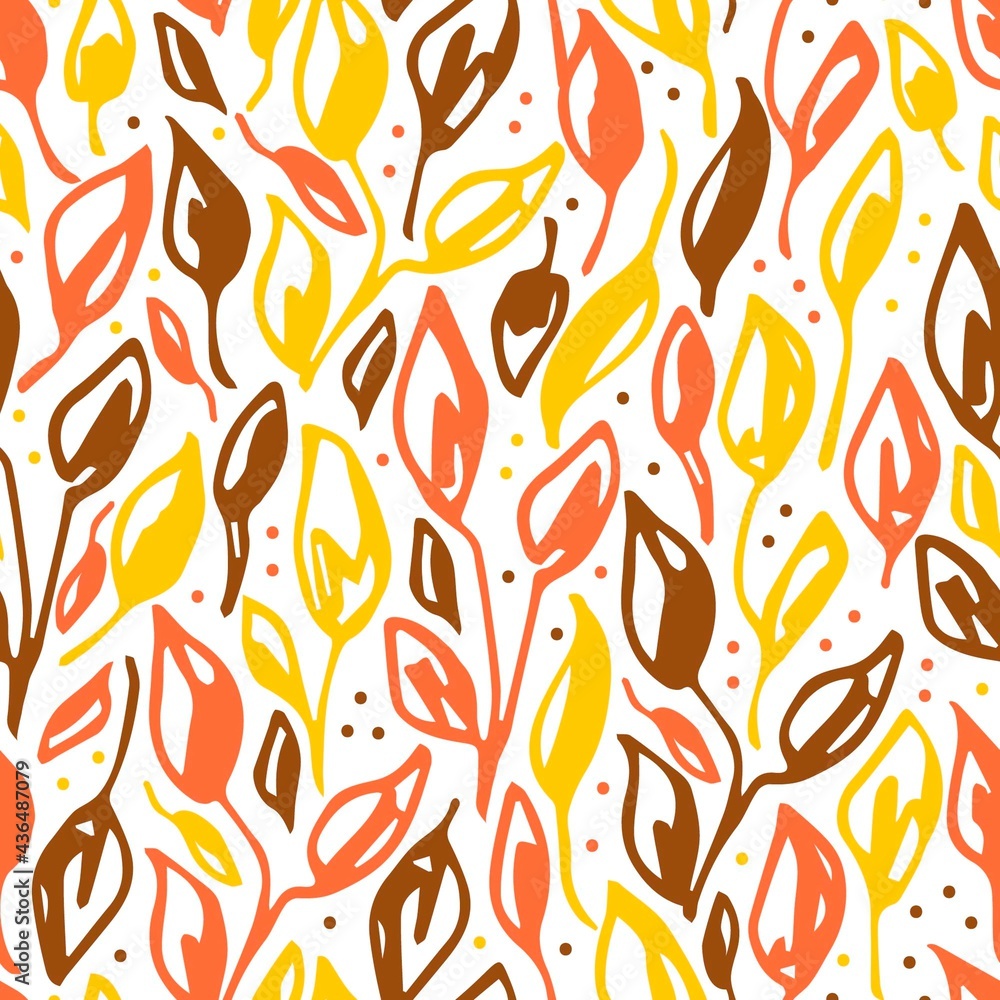 Simple floral vector seamless pattern. Bright autumn leaves on a white background. For prints of fabrics, textile products. Seasonal design. Simple floral vector seamless pattern. Bright autumn leaves on a white background. For prints of fabrics, textile products. Seasonal design.