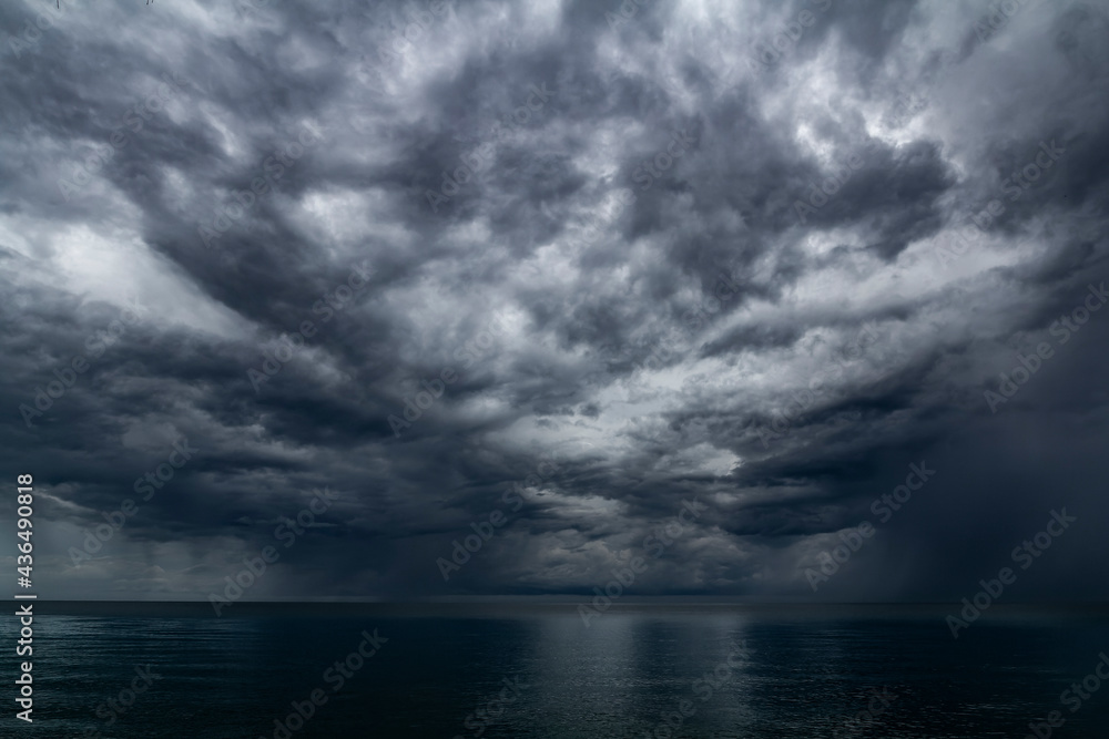 Boat and cloud storm for background - obrazy, fototapety, plakaty 