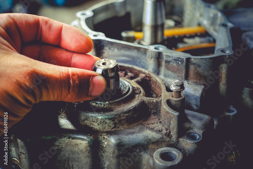 Repair maintenance and repair of engine transmission mechanic gear of technicians close to the industry