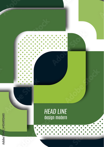 Cut squares with rounded corners and shadow, many dots. Bright geometric design for creative advertising, poster or brochure in trendy style. Vector