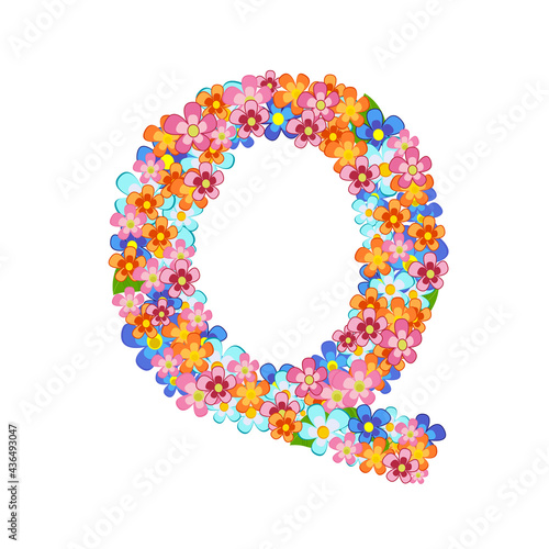 floral alphabet with colorful tiny flowers. joyful capital lette