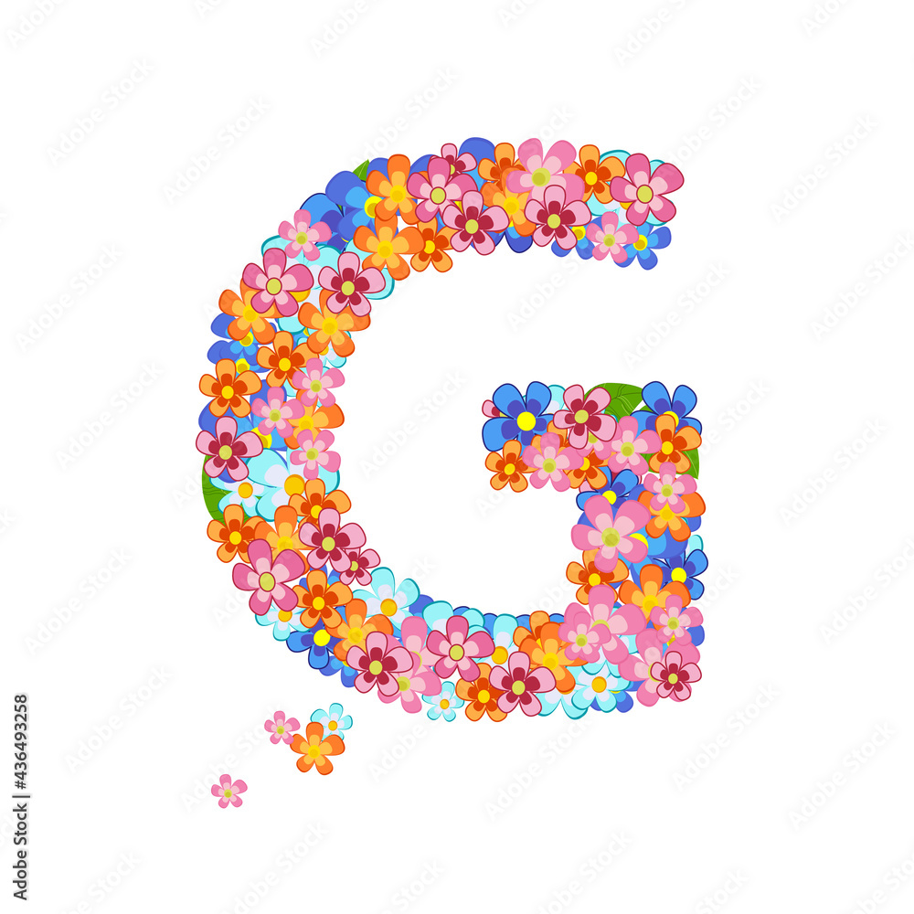 floral alphabet with colorful tiny flowers. joyful capital lette