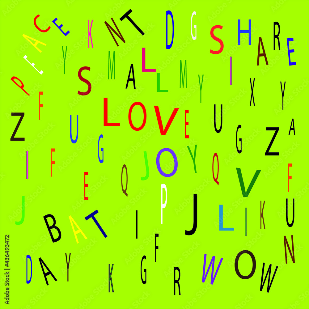 English alphabets haphazardly on pastel green background. Vector background for book covers, wrapping paper, gift papers. English alphabets haphazardly on pastel green background. Vector background for book covers, wrapping paper, gift papers.