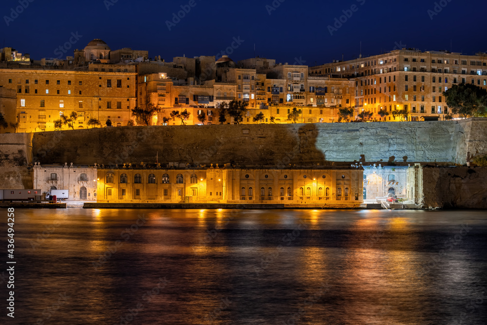 Night Skyline Of Valletta City In Malta