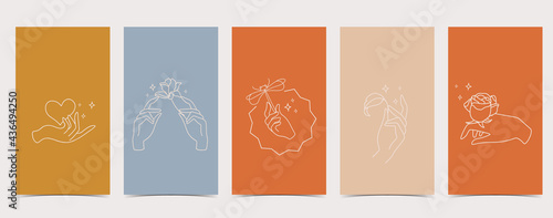 boho background for social media with rose,hand,butterfly