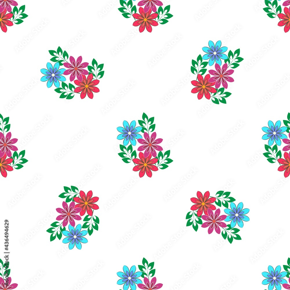 Summer pattern with colorful flower on white