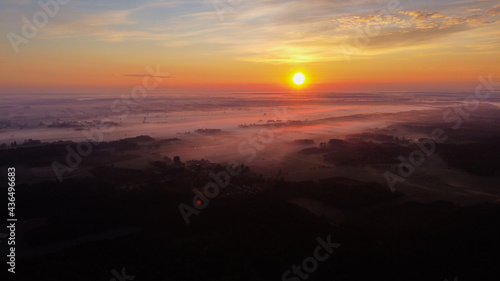 sunrise from the drone  foggy morning