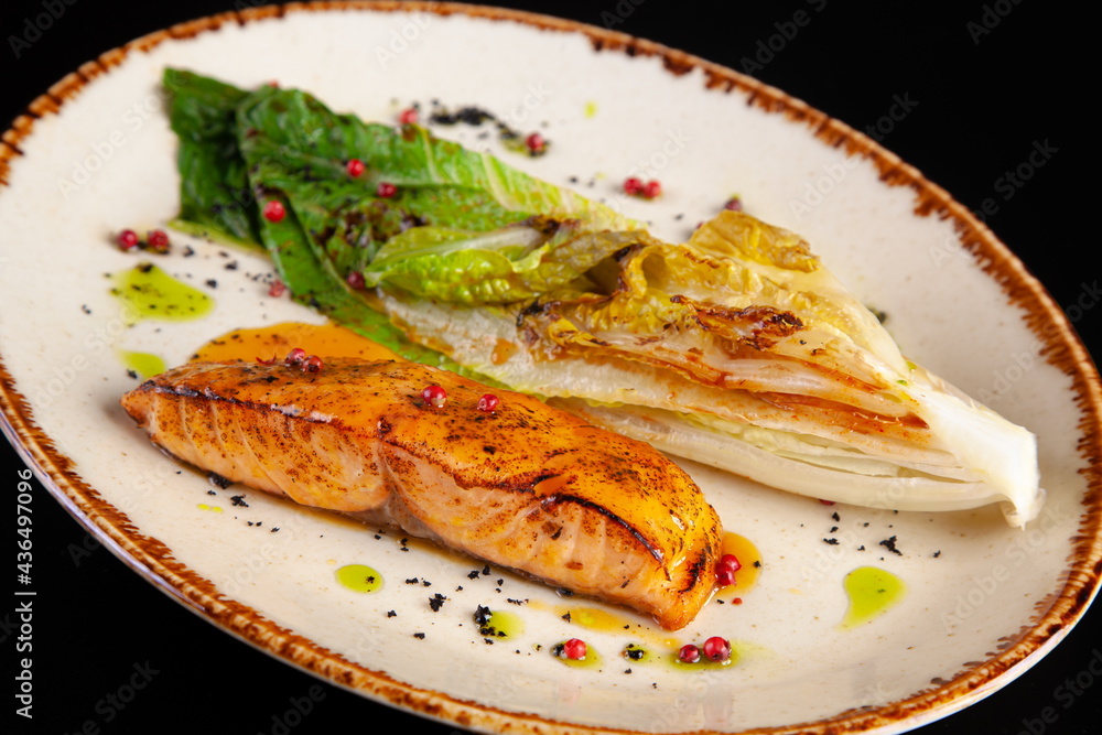 Salmon steak with grilled cabbage Salmon steak with grilled cabbage