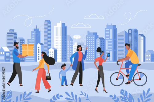 Smart city and innovation technology concept. Modern vector illustration of people connecting with devices.