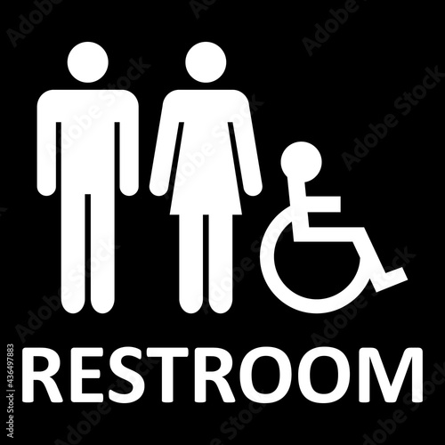 Restroom icon. WC for man, woman, people with disability. Vector illustration of toilet icon. Bathroom, lavatory symbol. Public washroom.
