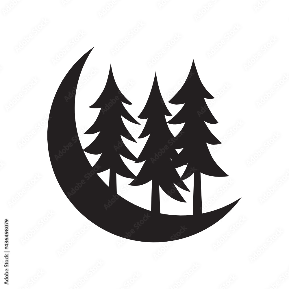 Obraz premium pine trees and moon, vector