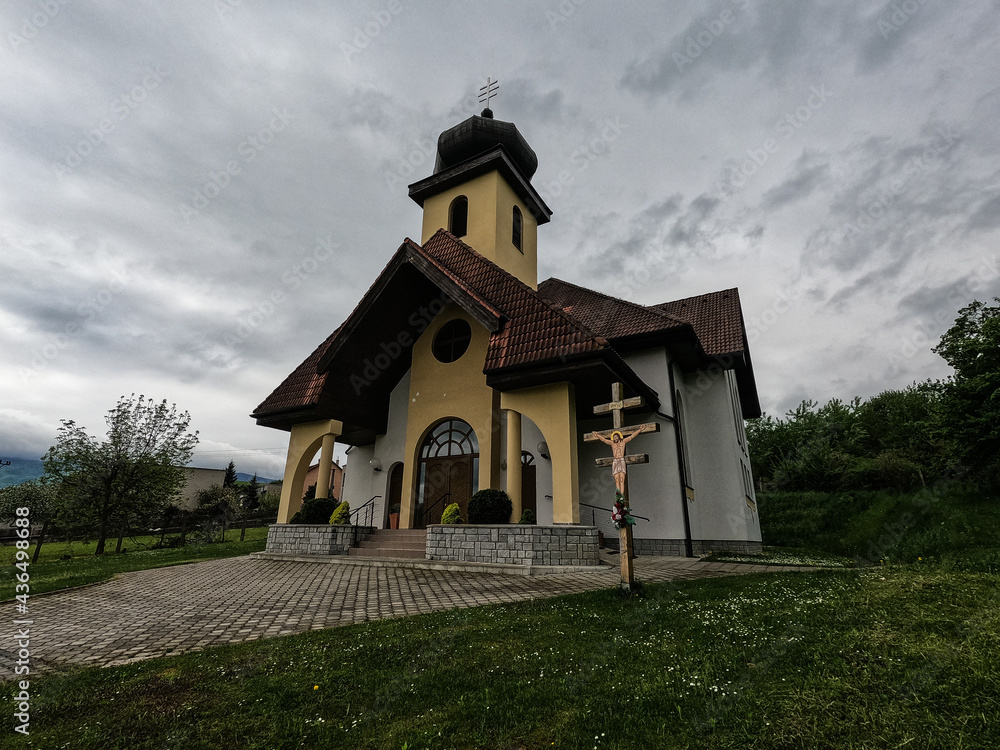 View of the church in the town of Hanusovce nad Toplou in Slovakia