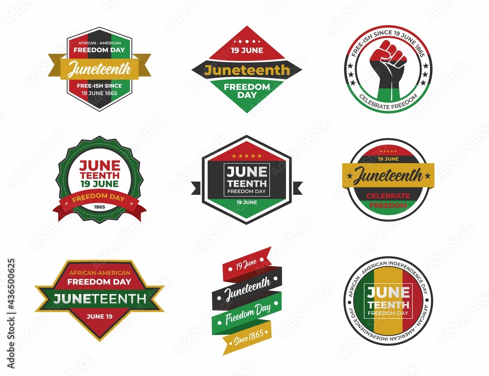 Vector banner, greeting card or poster for Juneteenth Day, celebration freedom, emancipation day in 19 june, Set of stickers juneteenth day. 