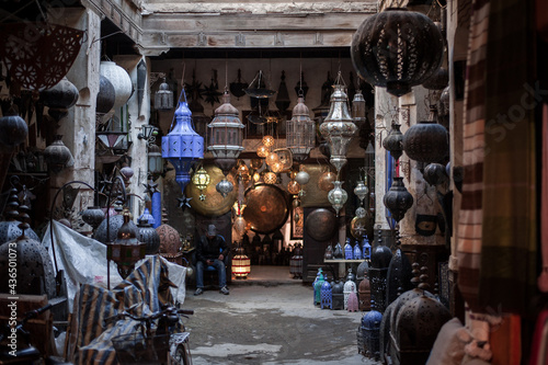 arab shop in the old town of Marrakech in the evening sun