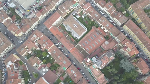 drone flying above the florence roofs, rivers and bridges with panoramic view