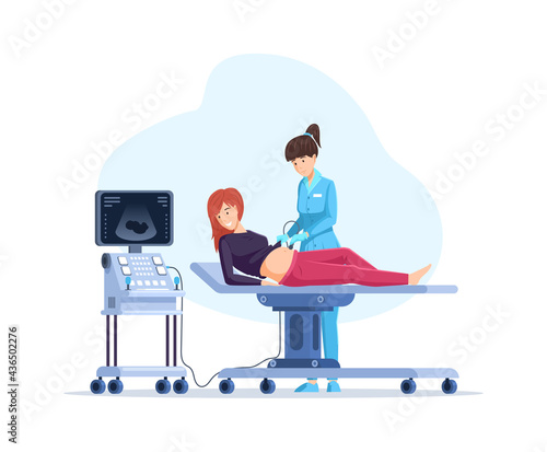 Female doctor doing ultrasound fetus screening to pregnant woman medical check up pregnancy
