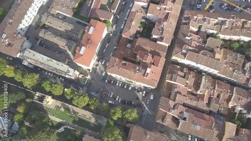 drone flying above the florence roofs, rivers and bridges with panoramic view