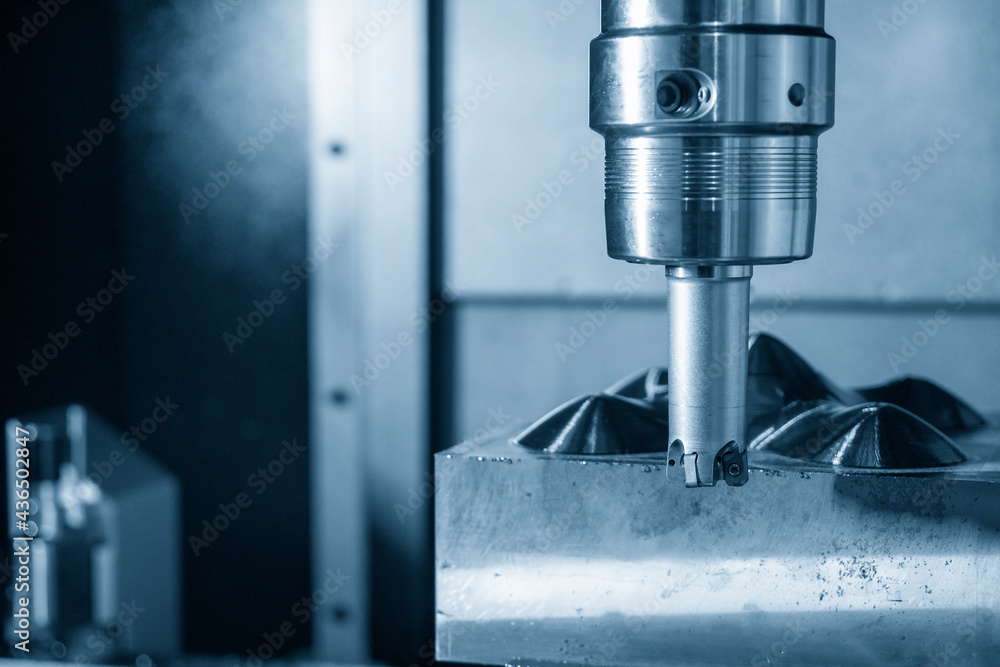 The CNC milling machine rough cutting the injection mold parts by indexable endmill tools. The mold and die manufacturing process by machining center with the solid endmill tools. The CNC milling machine rough cutting the injection mold parts by indexable endmill tools. The mold and die manufacturing process by machining center with the solid endmill tools.