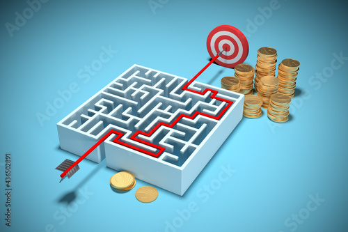 Successful investment concept with labyrinth