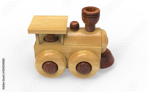 3d rendering, toy wooden steam locomotive on white background isolate