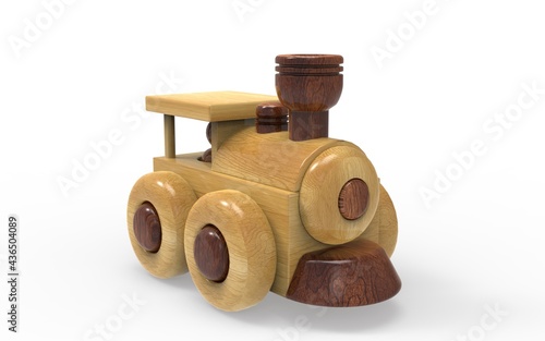 3d rendering, toy wooden steam locomotive on white background isolate