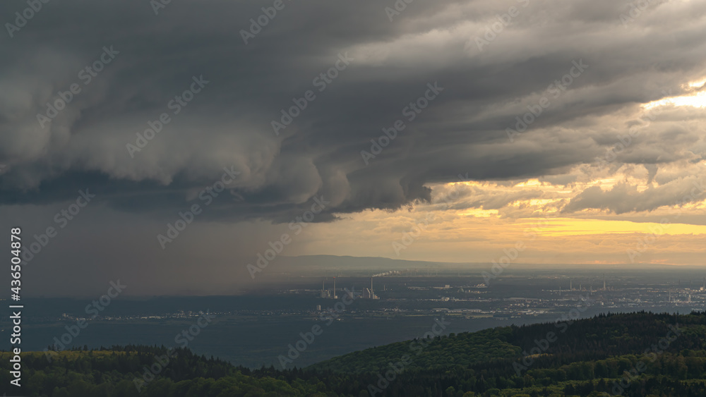 A storm passes over the river Rhine harbor in Karlsruhe