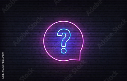 Question neon sign. Glowing neon quiz template