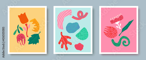 Children s abstract illustration.A set of cards of various shapes doodles  leaves flowers.Fashion prints of covers postcards banners  greetings