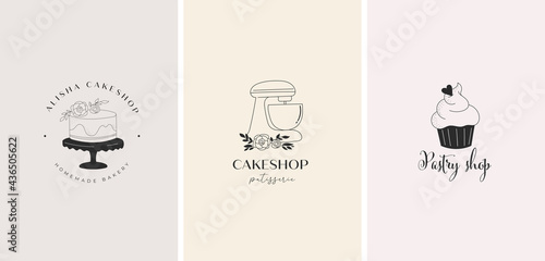 Simple and elegant homemade bakery logo collection. Hand drawn modern style logos, pastry and bread shop vector and label design