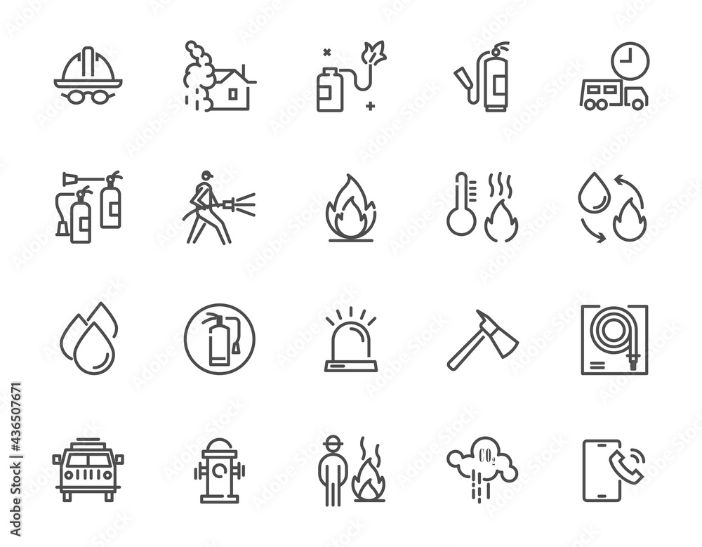 Fototapeta premium Fire fighter thin line icon set