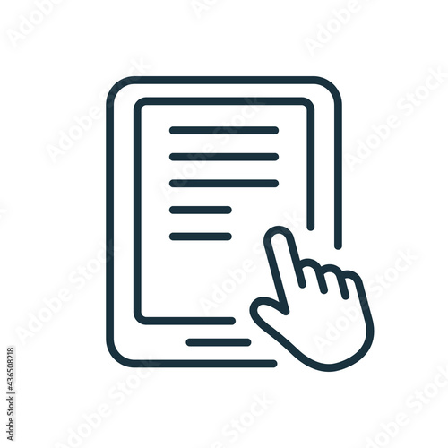 Ebook Line Icon with Mouse Pointer. Electronic Book Device for Education and Learning. E-book Reader, E-reader linear icon. Pc Tablet pictogram. Editable stroke. Vector illustration