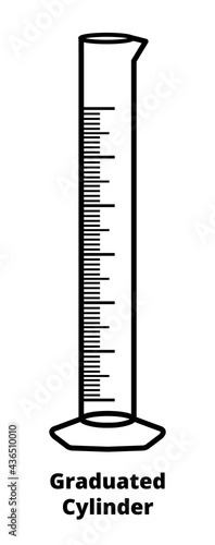 Vector line or outline black and white icon of chemical glass or plastic laboratory graduated cylinder or measuring cylinder isolated on white. Laboratory glassware used to measure volume of a liquid.