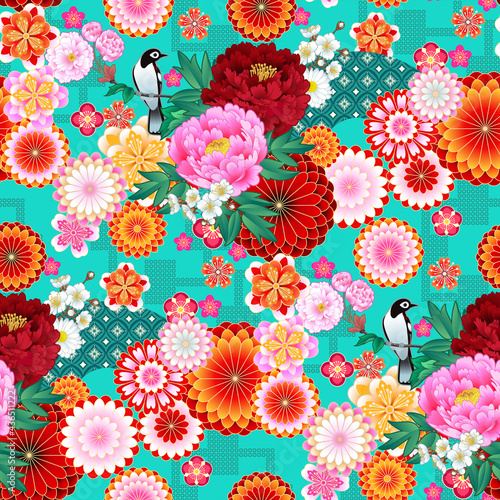Seamless spring pattern with abstract flowers