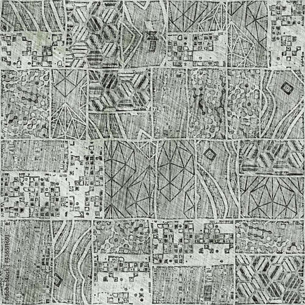 Seamless hand drawn pencil sketch pattern for surface print. High quality illustration. Ornate hand drawn look with lights and shadows and crosshatch texture. Ornate abstract design in perfect repeat.