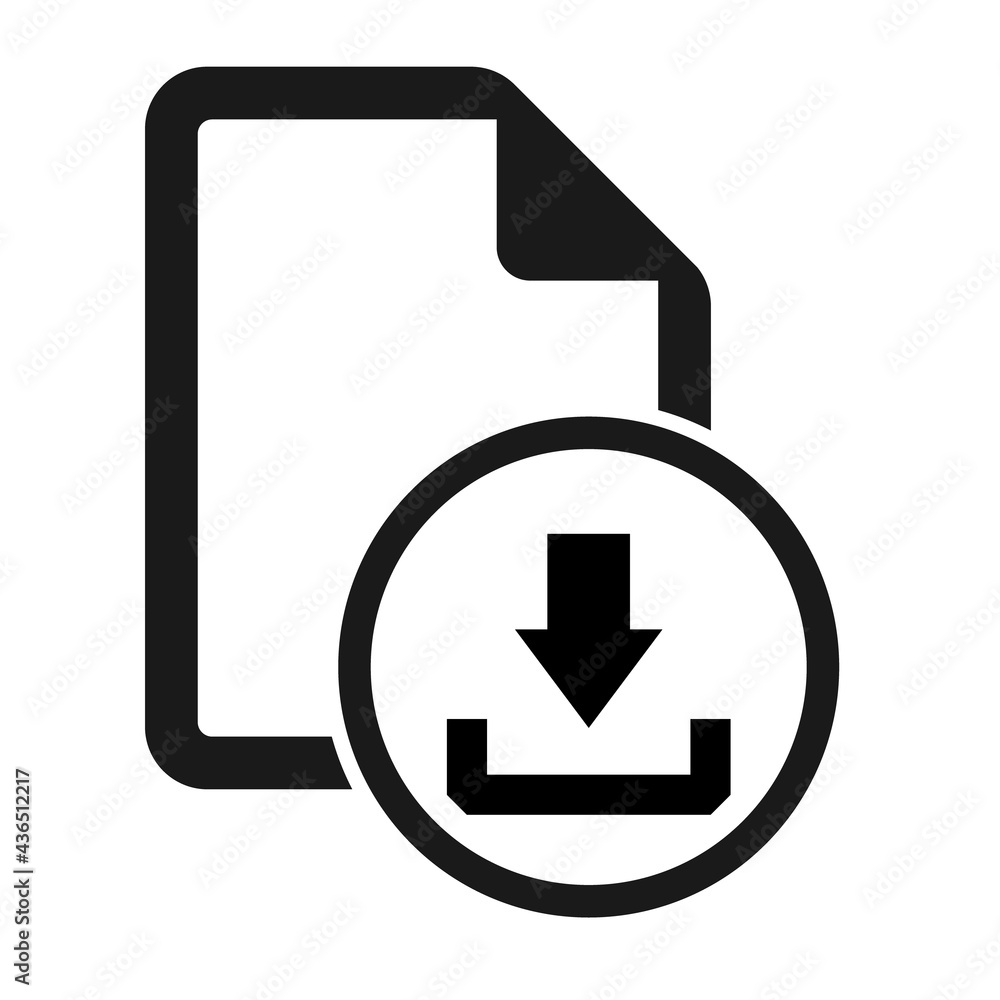 File flat icon with download symbol isolated on white background. Document vector illustration File flat icon with download symbol isolated on white background. Document vector illustration