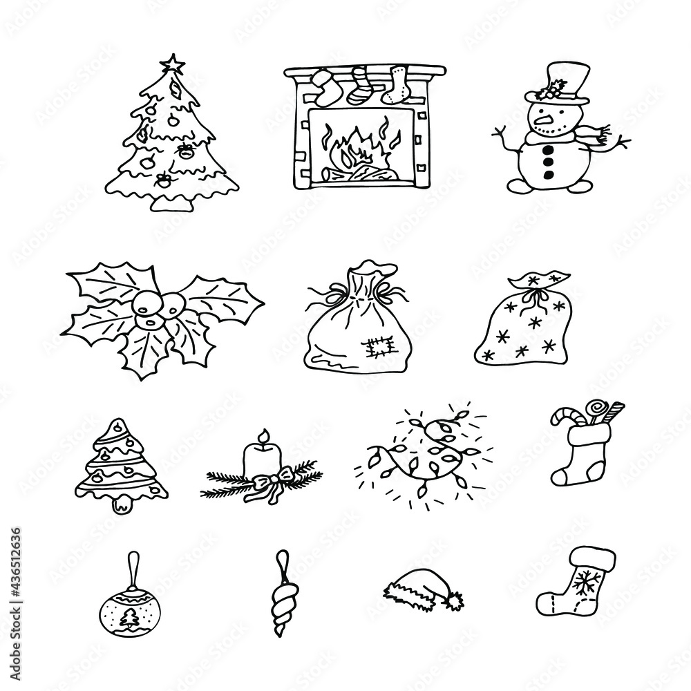 Obraz premium hand drawn christmas elements doodle set vector