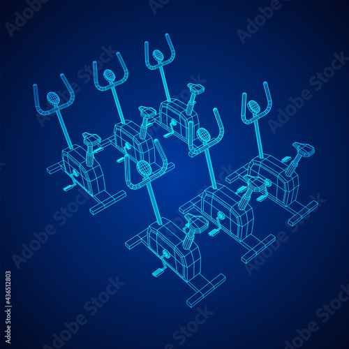 Excercise Bike. Gym equipment. Sport cardio fitness concept. Wireframe low poly mesh vector illustration. photo