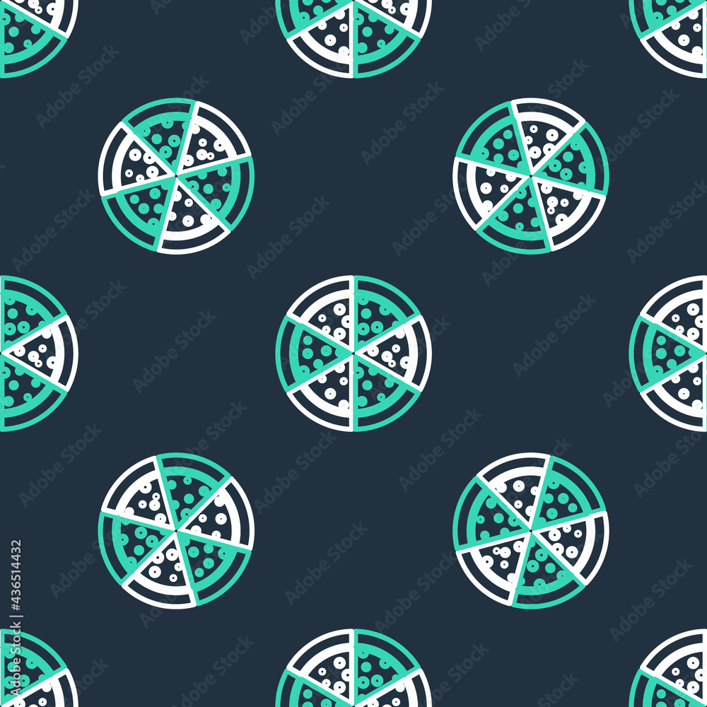 Line Pizza icon isolated seamless pattern on black background. Vector Line Pizza icon isolated seamless pattern on black background. Vector