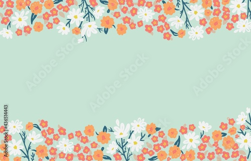 hand drawn floral frame with bright spring flowers