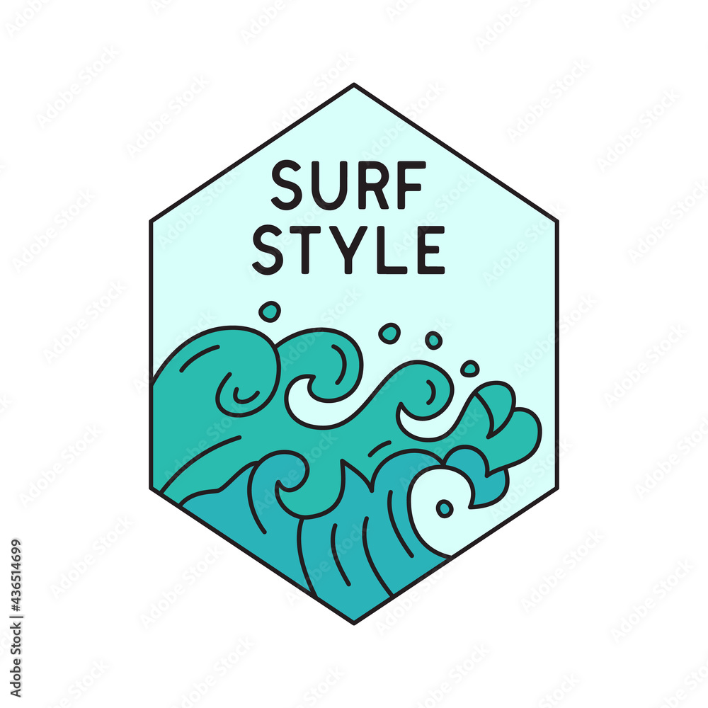 Vector logo of blue waves and Surf Style inscription