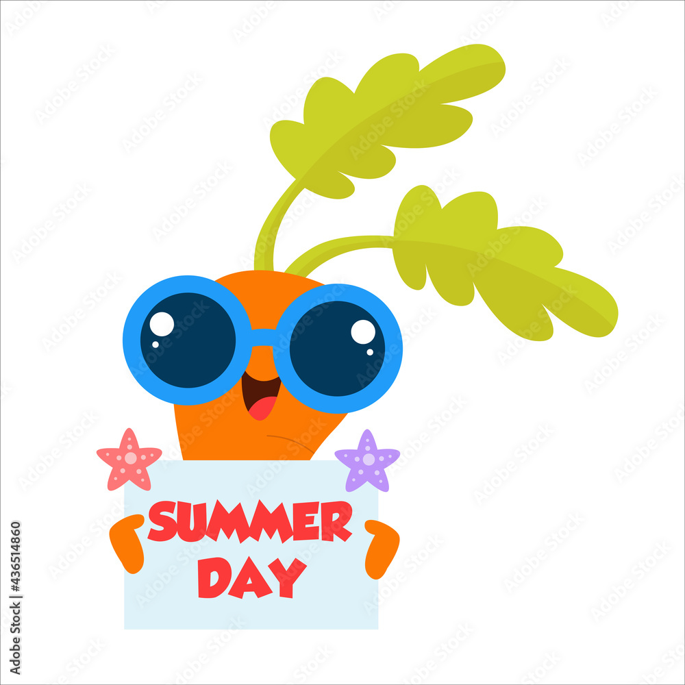 Naklejka premium Cute carrot character summer day vector template design illustration