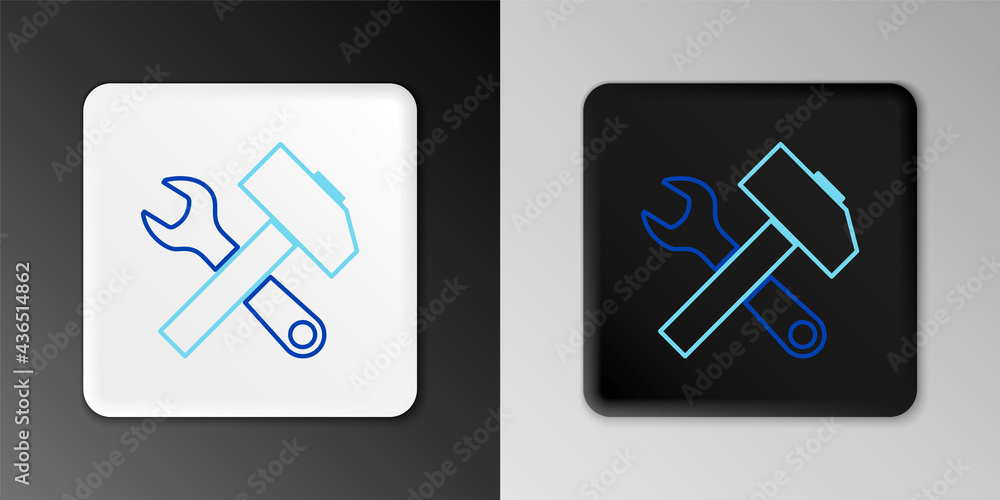Line Crossed hammer and wrench icon isolated on grey background. Hardware tools. Colorful outline concept. Vector Line Crossed hammer and wrench icon isolated on grey background. Hardware tools. Colorful outline concept. Vector